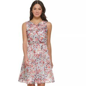 NWT-DKNY-Women's Printed Sleeveless Gathered-Bodice Dress